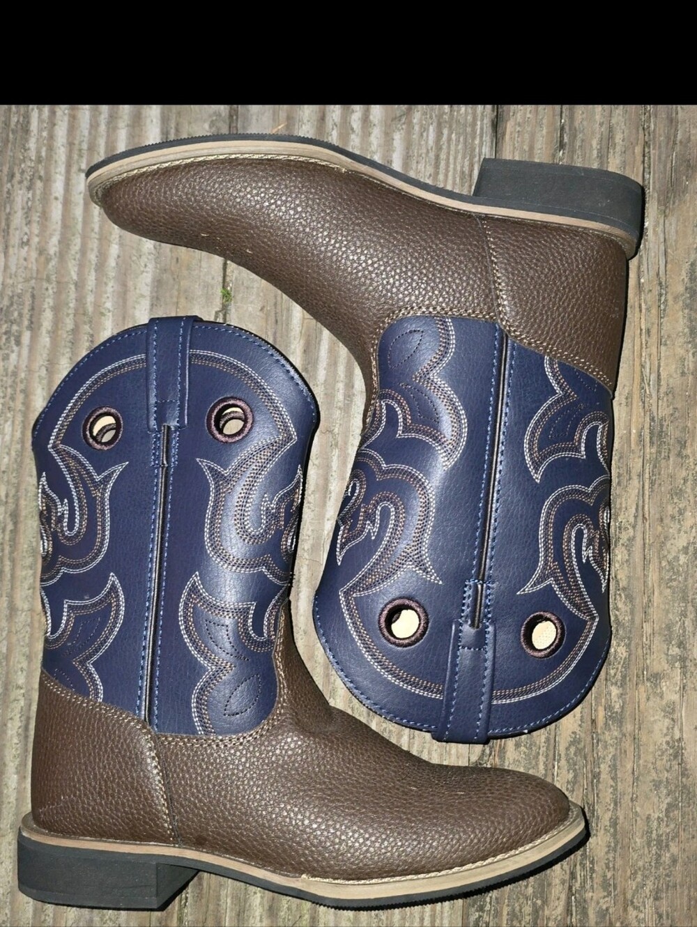 Megellan Youth Kids Brown & Navy Western Pull-On Boots Size 3